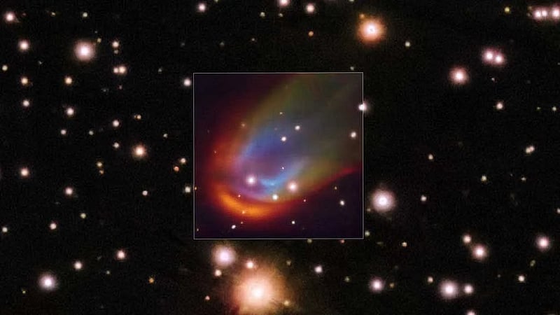 Astronomers spot white dwarf star creating a colorful shockwave