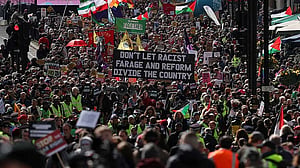 Protesters march in London to oppose the rise of political right