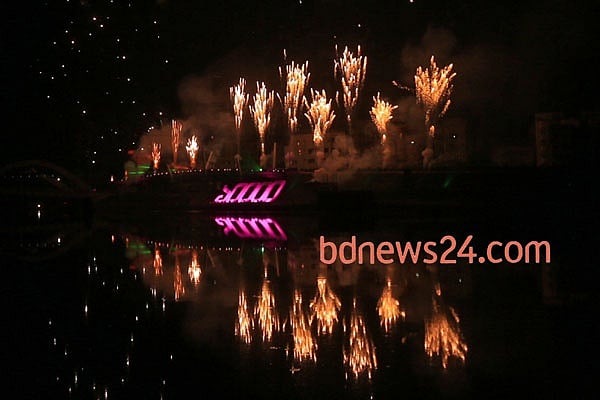 Fireworks light up the night sky during a festival of lights at Hatirjheel in Dhaka to celebrate attainement of 10,000 megawatt power generation capacity.
