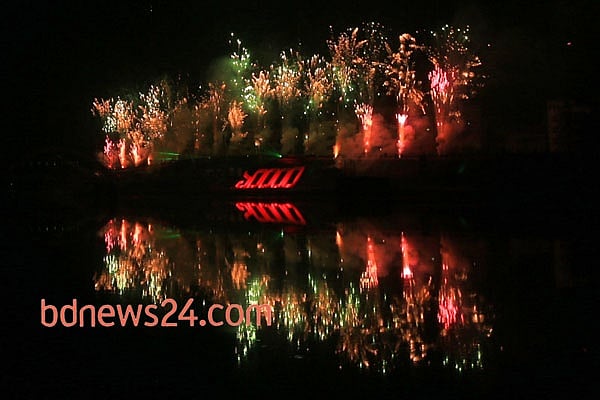 Fireworks light up the night sky during a festival of lights at Hatirjheel in Dhaka to celebrate attainement of 10,000 megawatt power generation capacity.