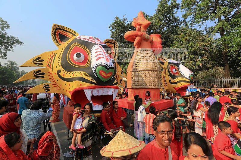 People from all walks of life join Mangal Shobhajatra, the traditional procession, taken out by the Dhaka University Fine Arts faculty on the occasion of Pahela Baishakh.