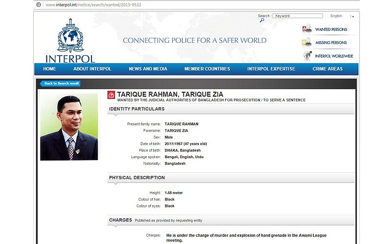 Interpol issues 'red corner' notice against BNP leader Tarique Rahman
