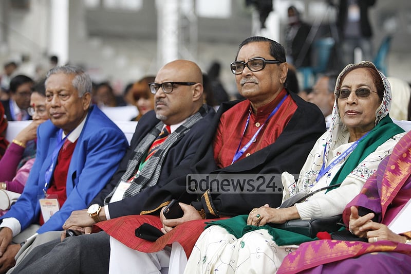 Together after a long time. Former students of Dhaka University join Hironmoyee Melbondhon organised by Dhaka University Alumni Association on Saturday.
