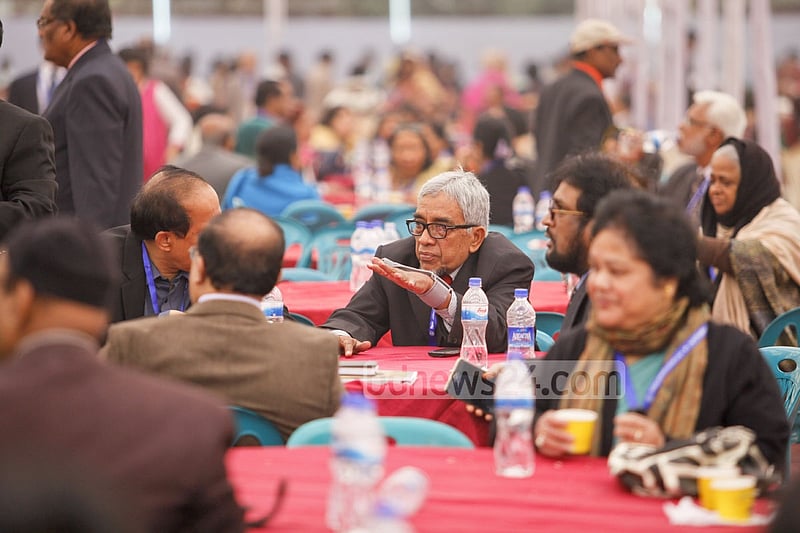 Together after a long time. Former students of Dhaka University join Hironmoyee Melbondhon organised by Dhaka University Alumni Association on Saturday.