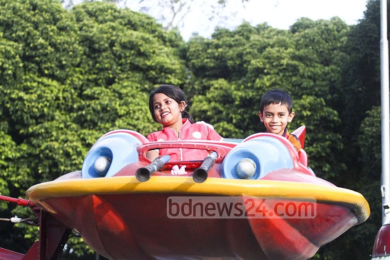 Children enjoy a ride at Shishu Park on Tuesday after the Eid. Photo: abdul mannan