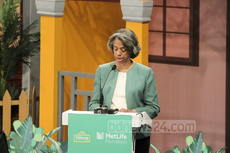 US Ambassador Marcia Bernicat speaking at the project inauguration ceremony. Photo: abdul mannan