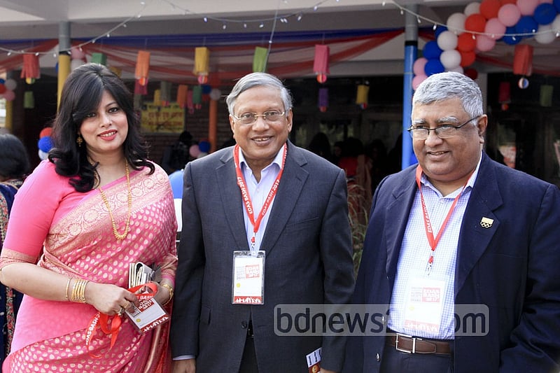 Former DUCSU general secretary and now a leader of the Jatiya Party Ziauddin Ahmed Bablu attends the EDAS annual bash along with his wife.