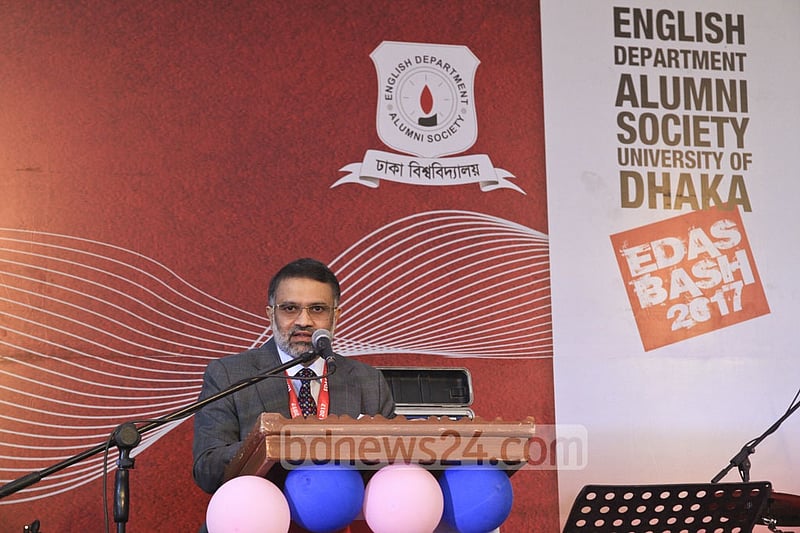 Outgoing General Secretary Toufique Imrose Khalidi speaking at the EDAS reunion at TSC in Dhaka University on Saturday.