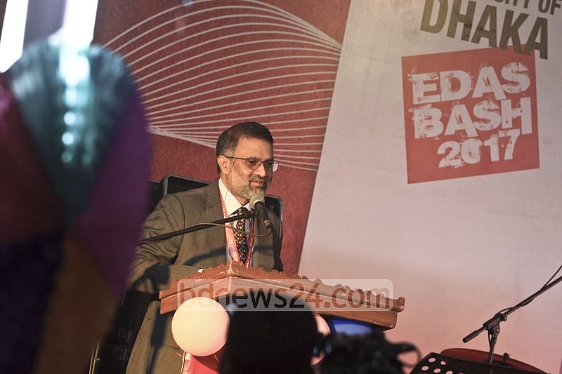 Outgoing General Secretary Toufique Imrose Khalidi speaking at the EDAS reunion at TSC in Dhaka University on Saturday.
