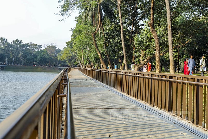 As part of the beautification of Dhaka's Ramna Park, a new paved walkway has been constructed on both sides of the lake. Photo: Kazi Salahuddin Razu