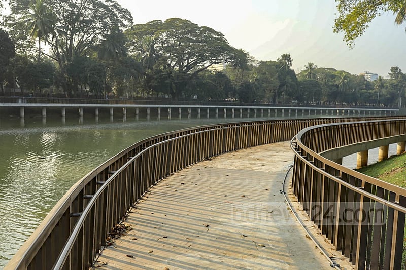 As part of the beautification of Dhaka's Ramna Park, a new paved walkway has been constructed on both sides of the lake. Photo: Kazi Salahuddin Razu