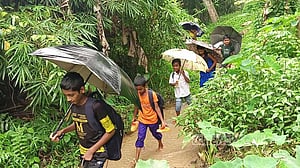 বেহাল সড়ক: পাহাড়ি পথ, ছড়ার পানি মাড়িয়ে যেতে হয় স্কুলে