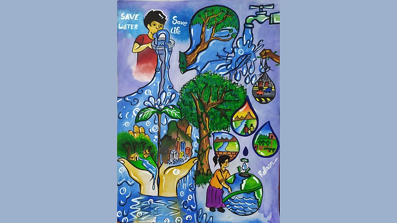 শিরোনাম: সেভ ওয়াটার সেভ লাইফ, মাধ্যম: জলরং, মো. ইমরুল কায়েস রাফসা, এসওএস হারম্যান মেইনার কলেজ।