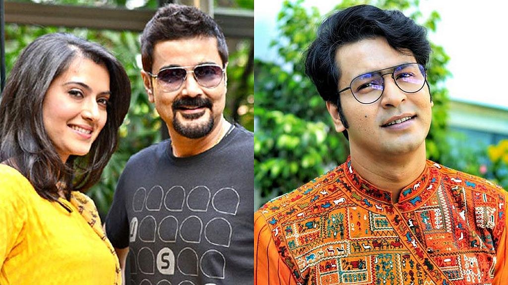 লক্ষ্মীপূজায় ব্যস্ত অনির্বাণ ও প্রসেনজিৎ পরিবার