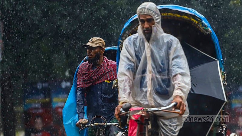 ঘূর্ণিঝড় মিধিলির প্রভাবে শুক্রবার দুপুরে বৃষ্টির ভোগান্তিতে পড়েন রাজধানীর রিকশা চালকরা। ঢাকা বিশ্ববিদ্যালয়ের টিএসসি এলাকায় দেখা গেল এমন দৃশ্য।&amp;nbsp;ছবি: তাওহীদুজ্জামান তপু