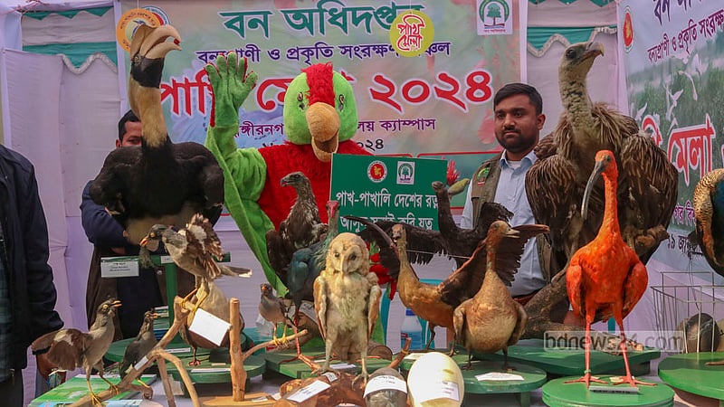 জাহাঙ্গীরনগর বিশ্ববিদ্যালয়ের&amp;nbsp; জহির রায়হান মিলনায়তন প্রাঙ্গণে শুক্রবার পাখিমেলার একটি স্টল।