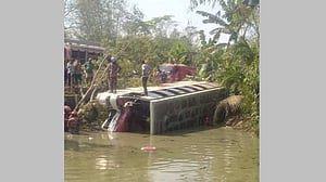 পথচারীকে চাপা দিয়ে বাস পুকুরে, নিহত ২