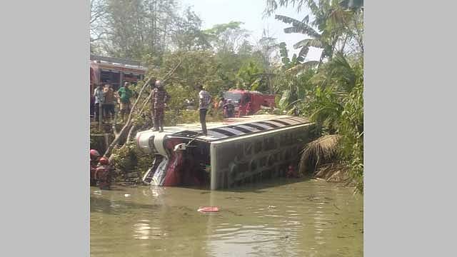 পথচারীকে চাপা দিয়ে বাস পুকুরে, নিহত ২
