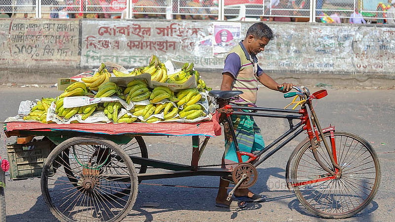 ঢাকার যাত্রাবাড়ী আড়ত থেকে কলা কিনে নিয়ে যাচ্ছের খুচরা ব্যবসায়ীরা