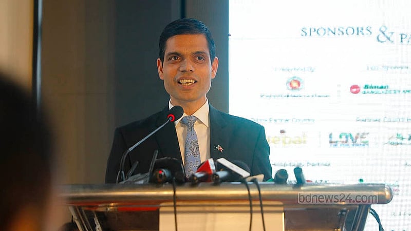 ঢাকার ইন্টারন্যাশনাল কনভেনশন সিটি বসুন্ধরায় বৃহস্পতিবার ১২তম এশিয়ান ট্যুরিজম ফেয়ারের উদ্বোধন অনুষ্ঠানে বক্তব্য দেন নেপালের রাষ্ট্রদূত ঘনশ্যাম ভান্ডারী