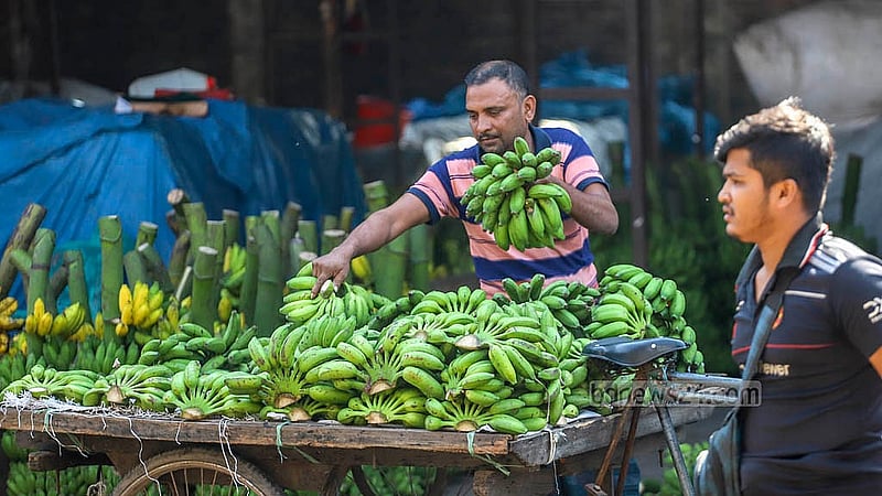 ঢাকার যাত্রাবাড়ী আড়ত থেকে কলা কিনে নিয়ে যাচ্ছের খুচরা ব্যবসায়ীরা