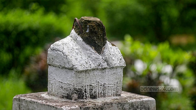 ভাস্কর্যটির মাথা নেই। ফলে এটি কার ভাস্কর্য, তা বোঝার উপায় নেই। ঢাকা বিশ্ববিদ্যালয়ের ফুলার রোডের ‘স্বাধীনতা সংগ্রাম’ ভাস্কর্যে ২০২৪ সালের ৫ অগাস্ট ভাঙচুর চালানোর সময় ক্ষতিগ্রস্ত হয় এসব শিল্পকর্ম