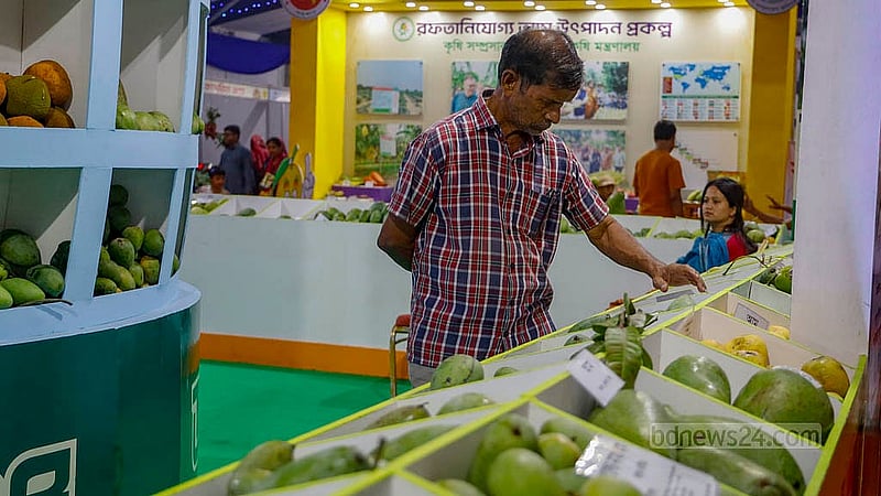 খামারবাড়িতে শুক্রবার ফল প্রদর্শনীতে অনেকেই এসেছেন ফল কিনতে