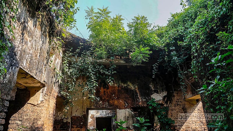 চারআনি জমিদার বাড়ির এ ঘর থেকে তাকালেই আকাশ দেখা যায়। চারপাশে এমনভাবে আগাছা জন্মেছে যে, এটি ঘর তা বোঝার উপায় নেই