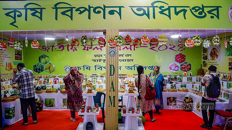 জাতীয় ফল প্রদর্শনীতে শুক্রবার স্টল ঘুরে দেখছেন দর্শকরা। ঢাকার খামারবাড়িতে এ মেলা চলবে শনিবার পর্যন্ত