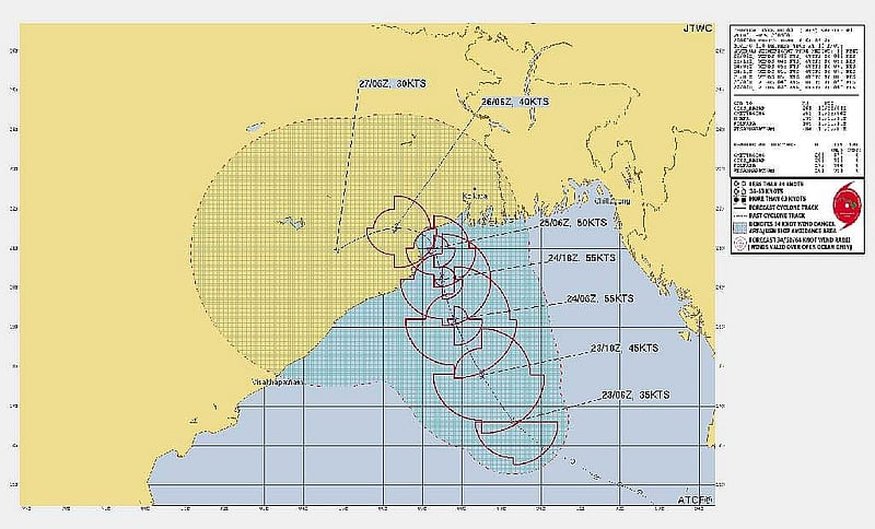 ঘূর্ণিঝড় দানার সম্ভাব্য গতিপথ। গ্রাফিক্স: জেটিডব্লিউসি