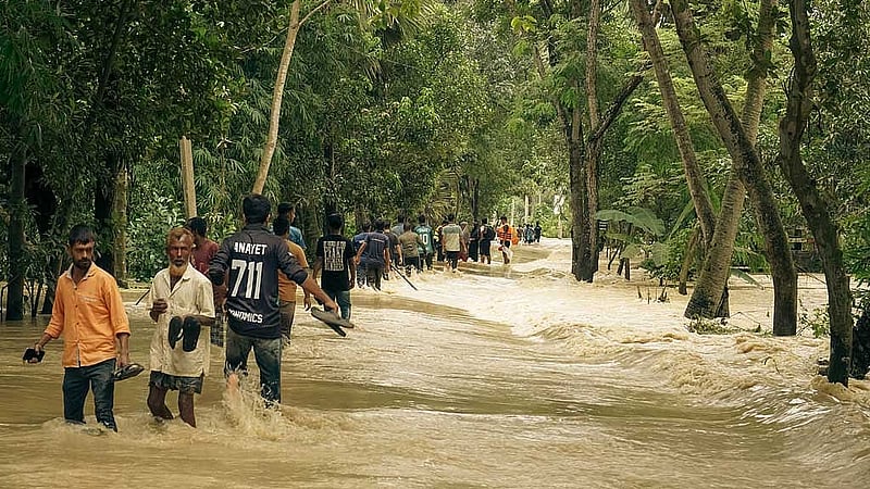 কুমিল্লার বুড়িচংয়ের ইছাপুরার বন্যাদুর্গতরা। ছবি: মাহফুজুল হাসান