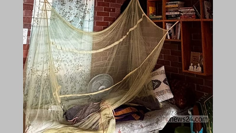 বীরপ্রতীক তারামন বিবি হলের একটি রুমে দিনের বেলাও ঝুলছে মশারি।