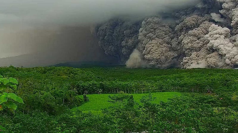অগ্ন্যুৎপাতের সময় বের হওয়া প্রকাণ্ড ছাইয়ের মেঘ। ছবি: রয়টার্স
