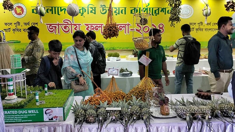 ফল মেলায় ঢাকাবাসীর কাছে অচেনা অনেক প্রজাতির প্রদর্শন ও বিক্রি হয়েছে।