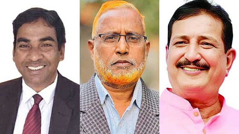 (হাতের বাঁ দিক থেকে) রাজশাহী-৪ আসনের প্রাথী জিয়াউর রহমান জিয়া, রাজশাহী-৫ আসনের বিএনপি প্রাথী নজরুল ইসলাম ও রাজশাহী-২ আসনের বিএনপি প্রাথী মিাজানুর রহমার মিনু