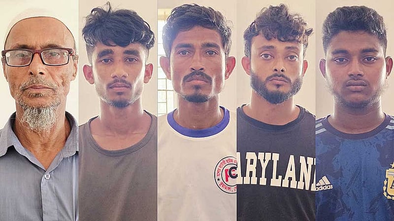 সেনাসদস্যকে মারধরের ঘটনায় গ্রেপ্তার হওয়া- আনোয়ার শেখ, আলআমিন, শিমুল সিকদার এবং সাহিন ভূইয়া, ইমন সিকদার