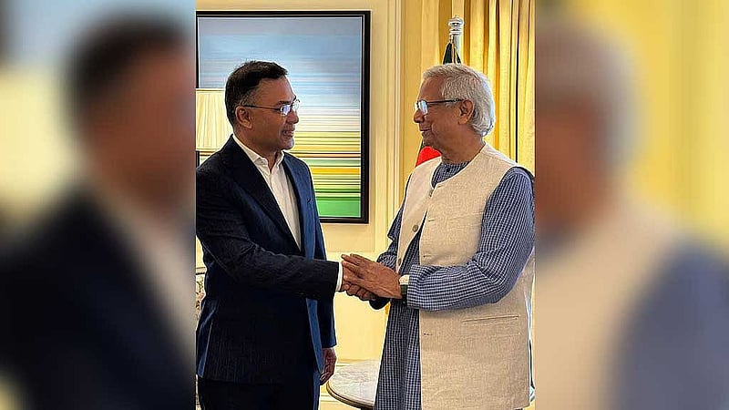 লন্ডনে প্রধান উপদেষ্টা মুহাম্মদ ইউনূস ও বিএনপির ভারপ্রাপ্ত চেয়ারম্যান তারেক রহমান বৈঠক করেন। ফাইল ছবি