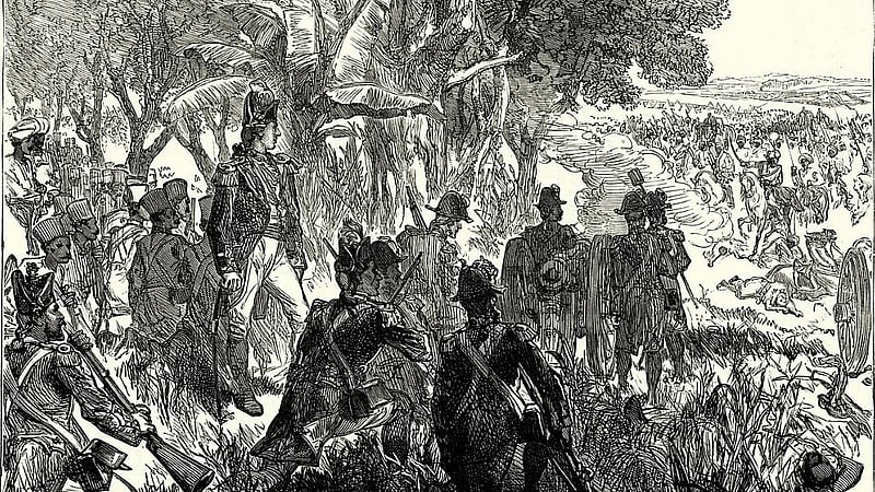 ১৭৫৭ সালের পলাশীর যুদ্ধ, সূত্র: ন্যাশনাল আর্মি মিউজিয়াম, লন্ডন।