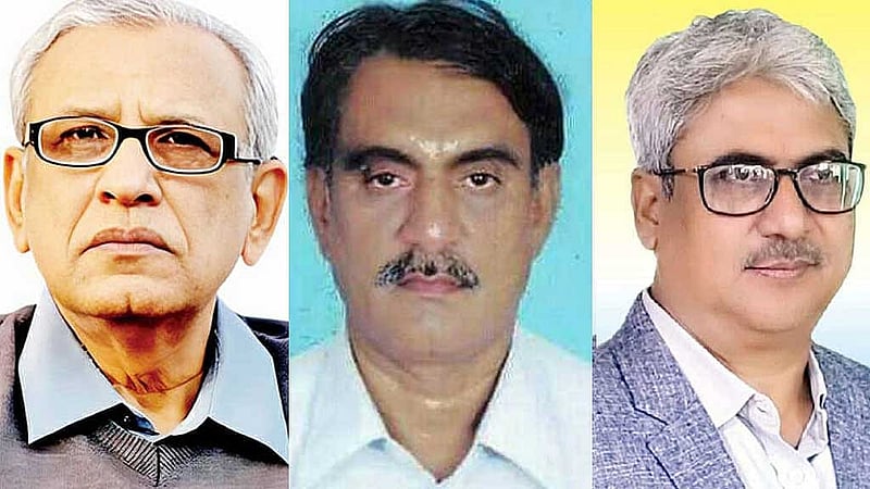 (হাতের বাঁ দিক থেকে) রাজশাহী-১ আসনের প্রার্থী শরীফ উদ্দিন, রাজশাহী-৬ আসনের বিএনপি প্রাথী আবু সাইদ চাঁদ ও রাজশাহী-৩ আসনের শফিকুল হক মিলন