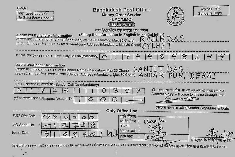 “সঞ্জিতের পাঠানো সেই ১০০০ হাজার টাকার রশিদ।”