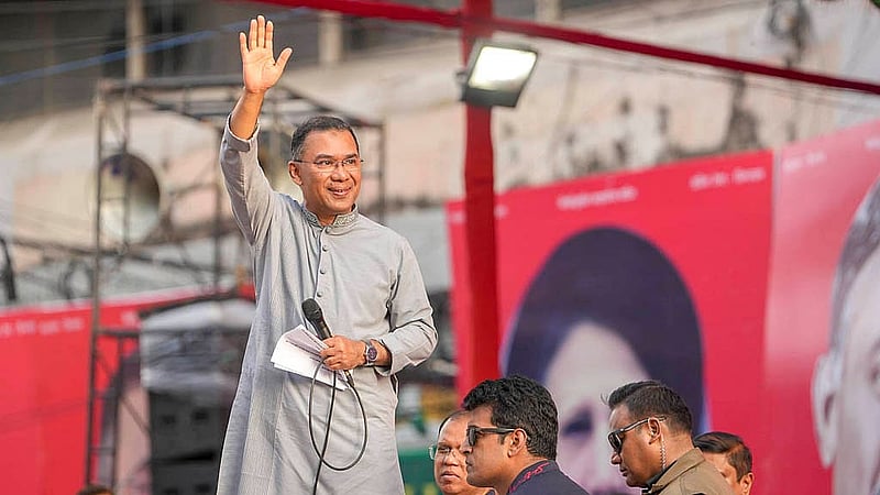 মে দিবসে রাজধানীর নয়া পল্টনে জাতীয়তাবাদী শ্রমিক দলের সমাবেশে প্রধানমন্ত্রী তারেক রহমান। ছবি: পিএমও