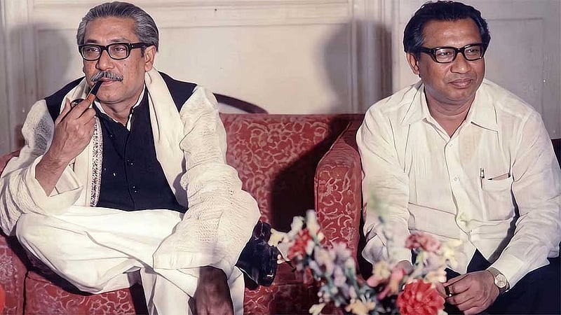 শেখ মুজিবুর রহমান ও তাজউদ্দীন আহমদ।