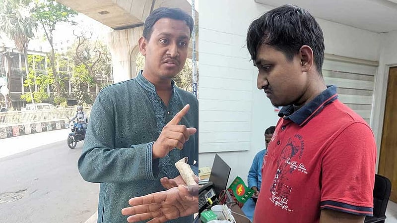 বাঁয়ে হেনস্তার সময় অর্ণব, ডানে প্রক্টর অফিস অর্ণব।