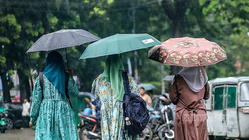 মঙ্গলবার দিনভর বৃষ্টিতে ভোগান্তিতে পড়ে ঘরের বাইরে বের হওয়া মানুষ। ঢাকা বিশ্ববিদ্যালয় এলাকা থেকে তোলা।  ছবি: আব্দুল্লাহ আল মমীন