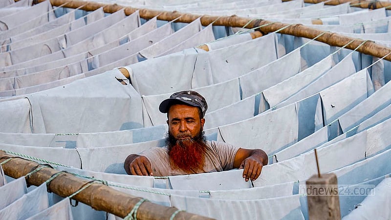 ঢাকার হাজারীবাগ এলাকার কালুনগরের ট্যানারিতে গরুর চামড়া রোদে শুকানো হচ্ছে। এসব চামড়া শুকাতে বেশ কিছু দিন সময় লাগে