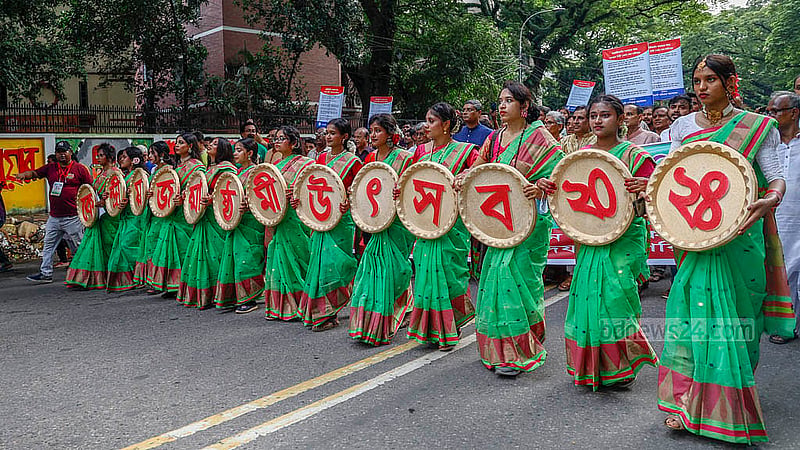 জন্মাষ্টমী উপলক্ষে সোমবার ঢাকার পলাশীর মোড় থেকে বের হয় শোভাযাত্রা। ছবি: মাহমুদ জামান অভি