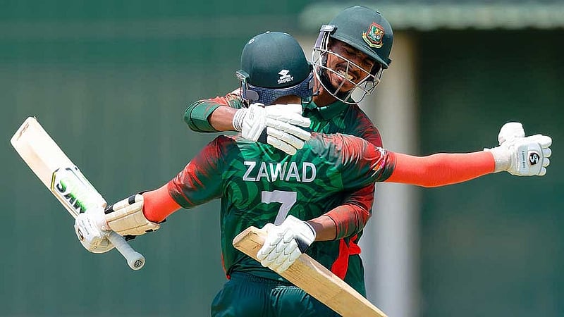 ১৩৫ রানের জুটি গড়েন জাওয়াদ আবরার ও রিজান হোসেন। ছবি: শ্রীলঙ্কা ক্রিকেট।