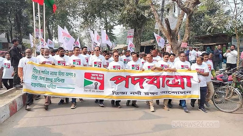 তিস্তা বাঁচাও নদী বাঁচাও সংগ্রাম পরিষদের গড়ে তোলা আন্দোলনে নতুন মাত্রা যোগ করেছে বিএনপি সমর্থিত সামাজিক সংগঠন তিস্তা নদী রক্ষা আন্দোলন। ছবি: বিডিনিউজ টোয়েন্টিফোর ডটকম
