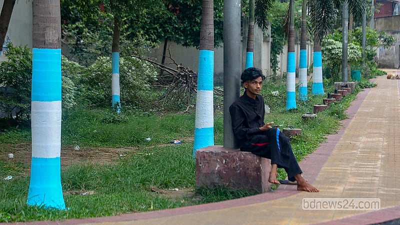 ঢাকায় তেজগাঁও সরকারি কর্মকর্তা-কর্মচারী কোয়ার্টারে গাছের নিচের অংশে আঁকা হয়েছে আর্জেন্টিনার পতাকা