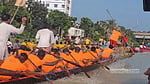 দীর্ঘ বিরতির পর ফরিদপুরের কুমার নদে নৌকা বাইচ, মানুষের ঢল